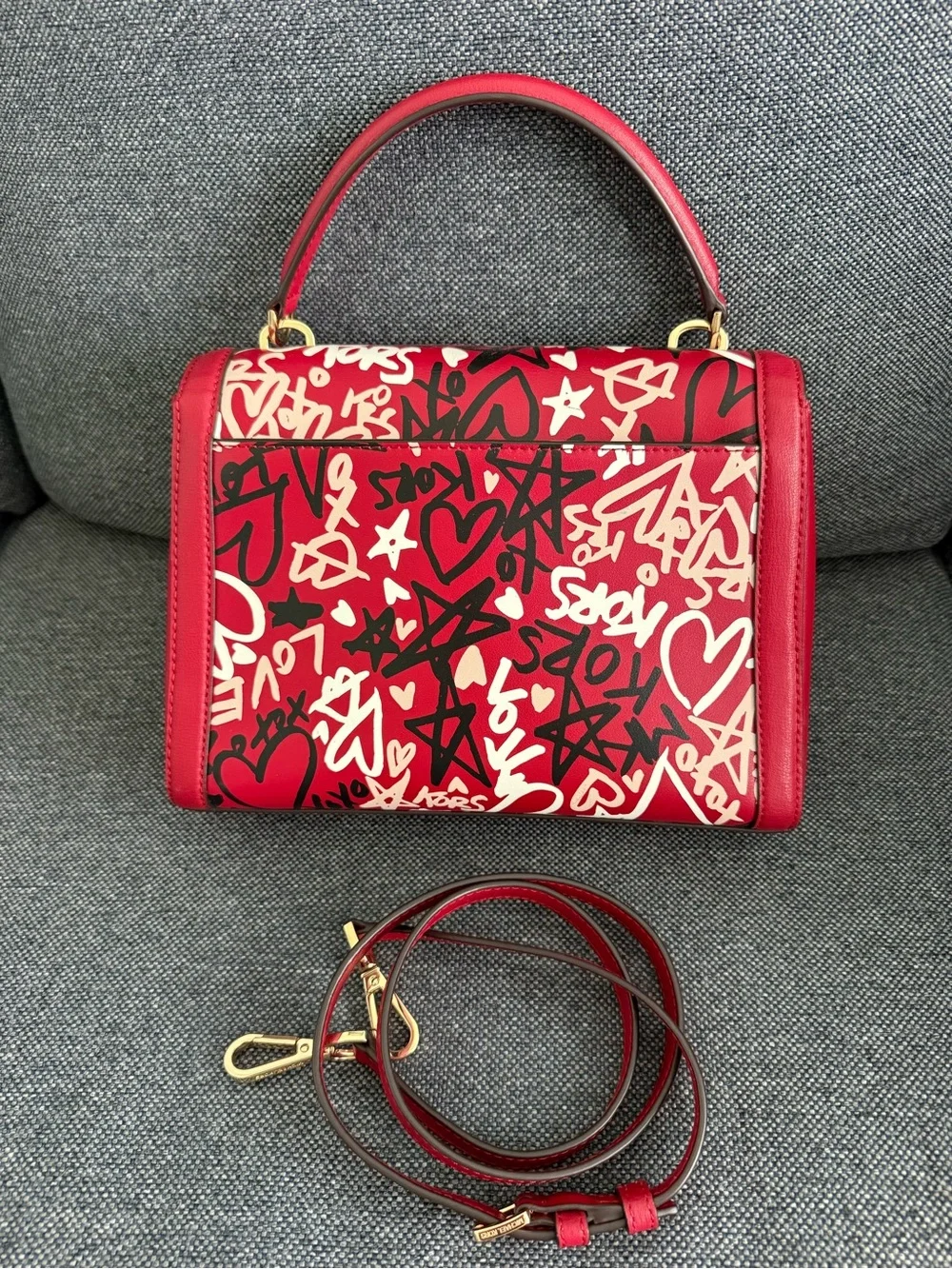 Michael Kors Red and Cream Graffiti Love Satchel